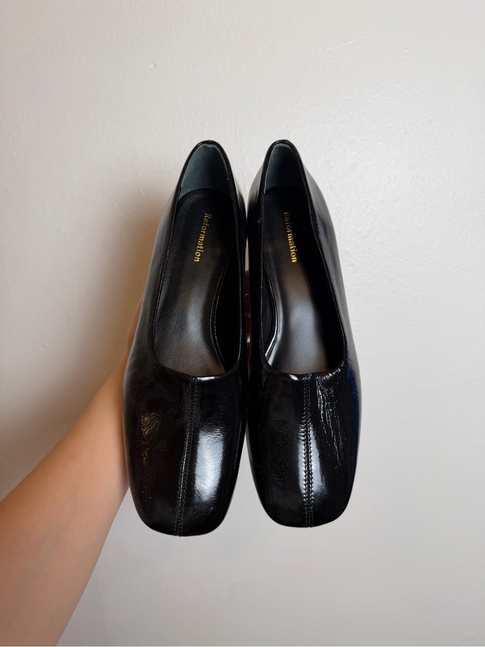 Reformation Inez Square Toe Pump Black Eel NWOB Size 5